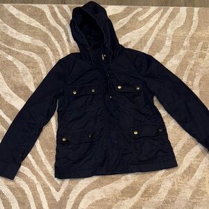 J. Crew Resin Navy Utility Jacket with Hood